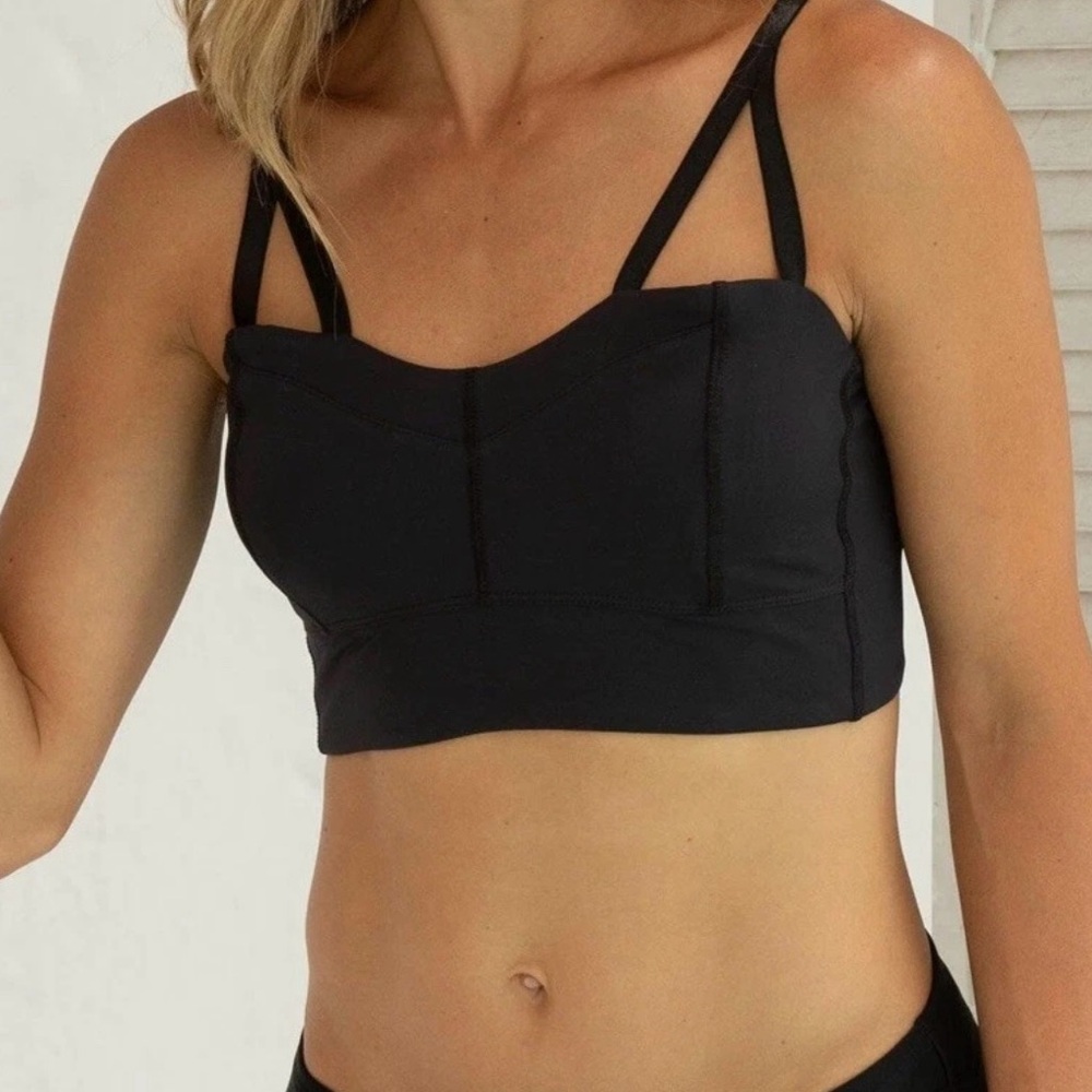 Women’s Hapari Lucy Bralette Midkini Swim Top Corset Black w/ Mesh Swimsuit L